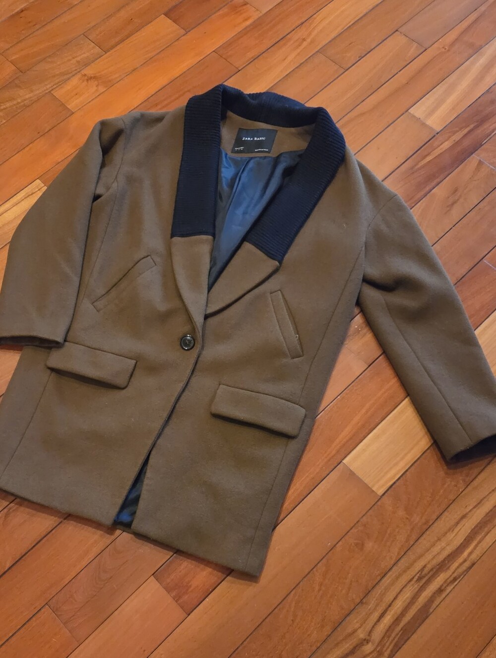 Zara Brown Oversized Slouchy Coat with Black Shawl Collar